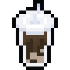 Pixel art cartoon ice coffee cup icon