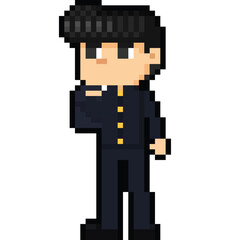 Obraz premium Pixel art cartoon japanese middle school student character