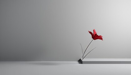A minimalist flower shape placed in the corner, contrasting sharply with the empty background