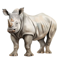 Obraz premium AI-Generated Watercolor cute Rhino Clip Art Illustration. Isolated elements on a white background.