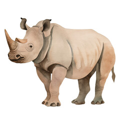 Fototapeta premium AI-Generated Watercolor cute Rhino Clip Art Illustration. Isolated elements on a white background.