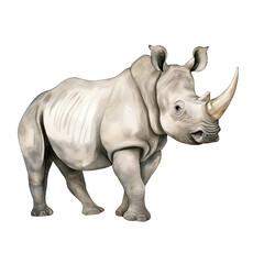 Obraz premium AI-Generated Watercolor cute Rhino Clip Art Illustration. Isolated elements on a white background.