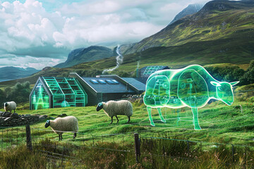 Modern Scottish crofts featuring sustainable energy and virtual sheep.
