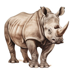 Obraz premium AI-Generated Watercolor cute Rhino Clip Art Illustration. Isolated elements on a white background.