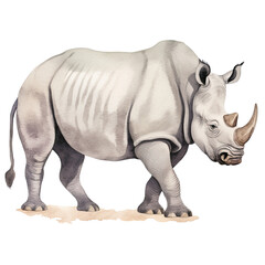 Obraz premium AI-Generated Watercolor cute Rhino Clip Art Illustration. Isolated elements on a white background.
