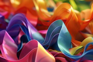 A highresolution 3D render of undulating ribbons in bright hues, symbolizing creativity and imagination