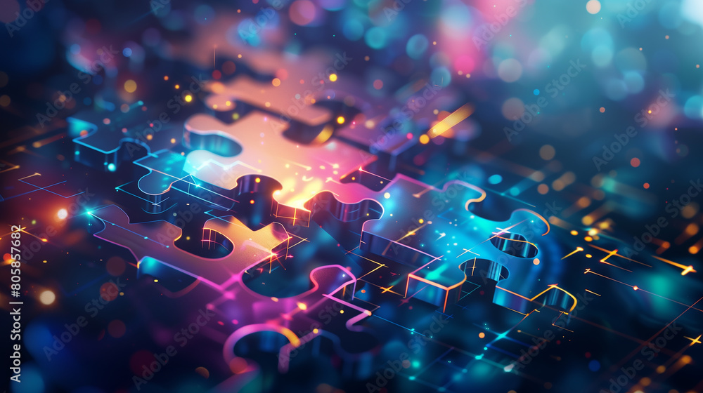 Poster digital integration is a puzzle piece fitting seamlessly together, representing the harmonious mergi