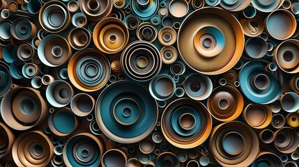A layered pattern of circular paper cuts in metallic colors, giving the illusion of a clockwork mechanism