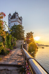 Eltwille on the Rhine, beautiful long exposure in the morning. Beautiful sunrise with castle and...