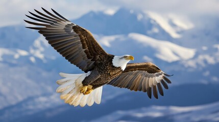 Majestic Bald Eagle Soaring Against Blue Sky