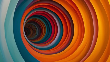 A mesmerizing pattern of concentric ovals cut from gradientcolored paper, giving the illusion of a tunnel