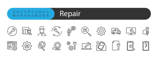 set of repair icons, maintenance, fix, service