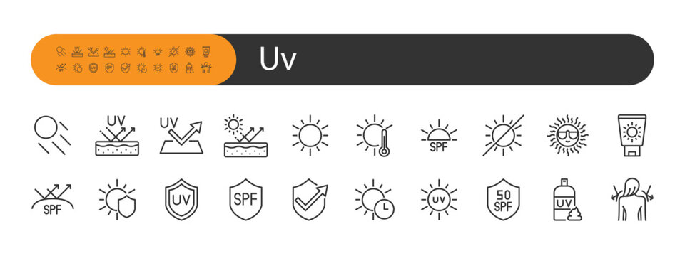 set of uv icons, sun protection, sun light