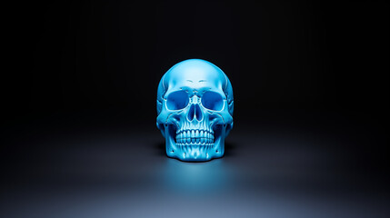 a blue realistic human skull on a clean pastel light