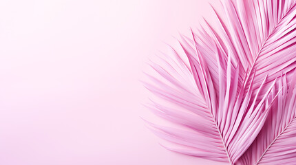 Obraz premium A tropical pink palm frond gracefully arches against a pastel background, offering a contemporary natural design, perfect for sophisticated branding and minimalist decor.