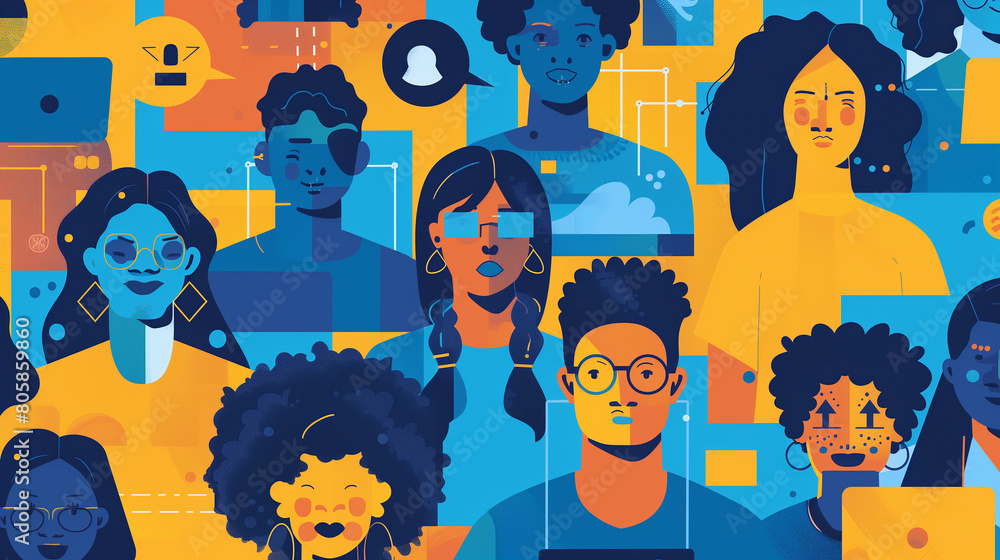 Poster digital citizenship with an image showing individuals engaging responsibly and ethically in online c