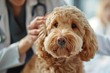 Veterinarian Examining Cute Cockapoo Dog at Clinic