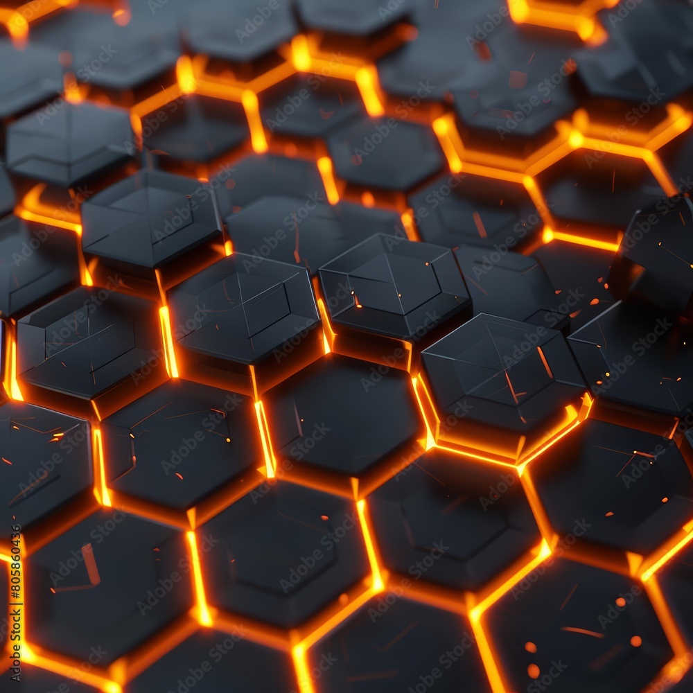 Poster abstract background hexagon pattern with glowing lights presents a unique geometric structure that c