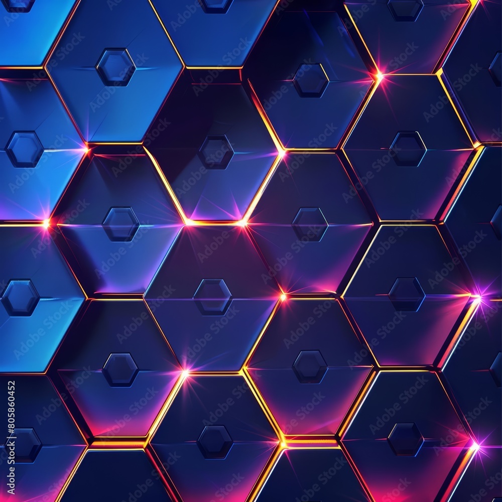 Poster abstract background hexagon pattern with glowing lights presents a unique geometric structure that c