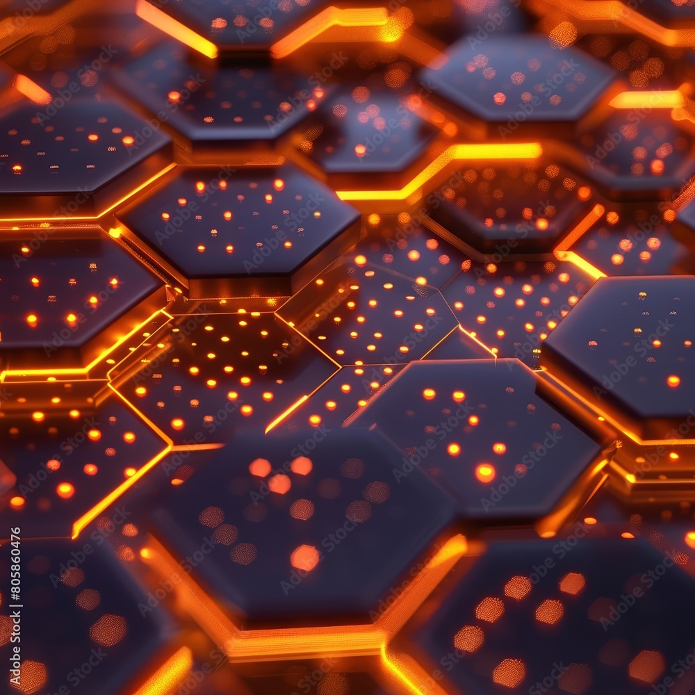 Poster abstract background hexagon pattern with glowing lights presents a unique geometric structure that c