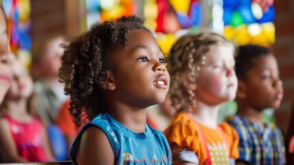 A group of children participating in a Sunday school lesson at church 