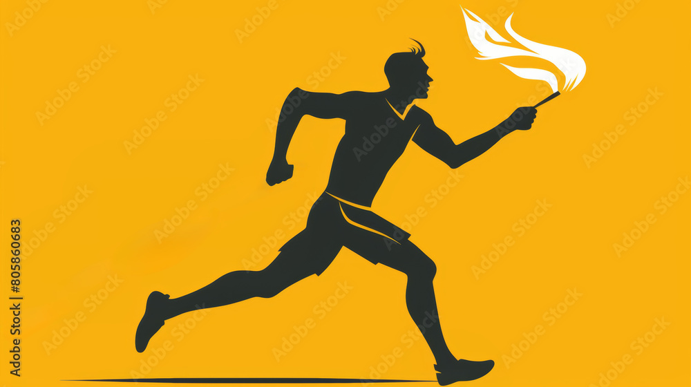 Aufkleber active runner torch-bearer with torch flame in hand running fast