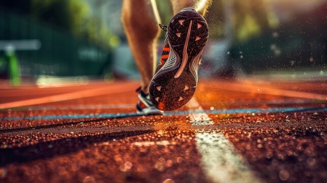 A sprinter crossing the finishing line on a track, dynamic photo 