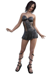 3D Rendered Girl in black leather dress