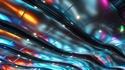 Sunset gradient ceiling painted from deep red to soft yellow, creating a warm atmosphere.