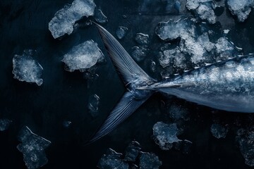 Tuna Fish on Ice, Dark Moody Seafood Concept