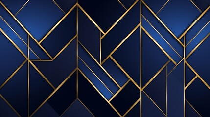 Contemporary and sleek background with deep blue tones and luxurious golden geometric patterns, designed for exclusive event invitations or modern decor visuals
