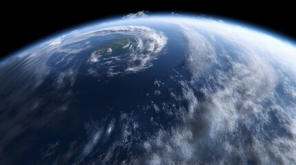 Earth enveloped in a storm, 3D model with dynamic rain effects and swirling clouds over oceans, emphasizing climate concepts