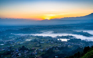sunrise over the mountains in Nepal.