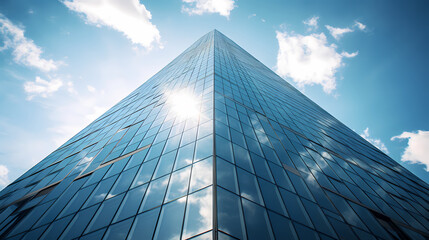 Blue sky background with glass building