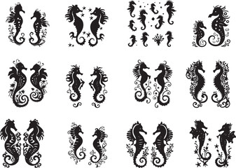 Sea horse Silhouette Vector Illustration © PixSham