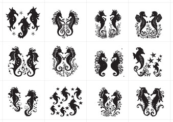 Sea horse Silhouette Vector Illustration © PixSham