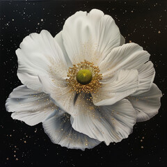 Spring vibrations: A beautiful white flower in the cosmos, hyperrealism, background, high detals, art design, spring concept, closeup, Abstract Art