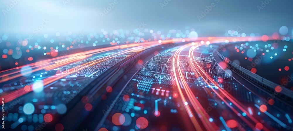 Poster Curve digital highway technology. Generative AI technology.	
