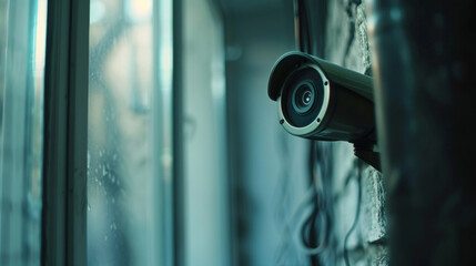 security camera footage of a burglary in progress, urban crime  - obrazy, fototapety, plakaty