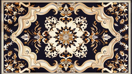 The illustration features a square arabic pattern rectangle baroque ornament vintage frame, blending geometric and floral motifs in a sophisticated display, Sharpen art