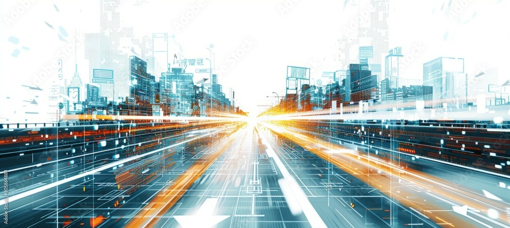 Poster city highway with motion speed effect. generative ai technology.