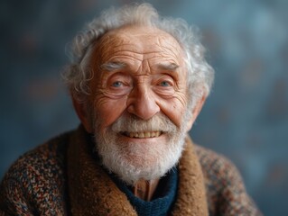 An old man with a beard and a smile. Generative AI.