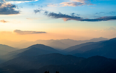 sunset over the mountains in Nepal.