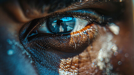 A close-up of a baseball player's eye, intense focus and determination visible