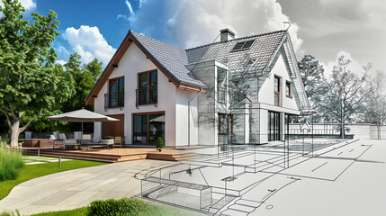 Modern house transformation from sketch to reality