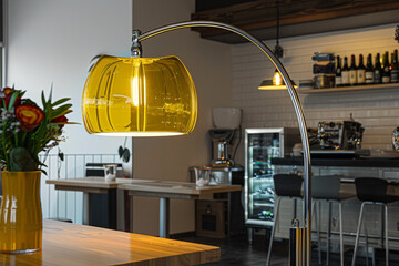 A moody atmosphere in a cocktail lounge from a deep mauve lamp.