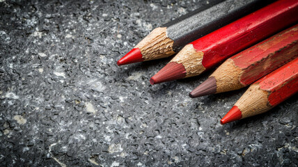Four red pencils are sitting on a grey surface - Powered by Adobe