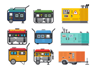 Stationary industrial portable power electricity voltage source alternator set isometric vector