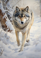 Obraz premium Wild wolf in a mystical winter forest