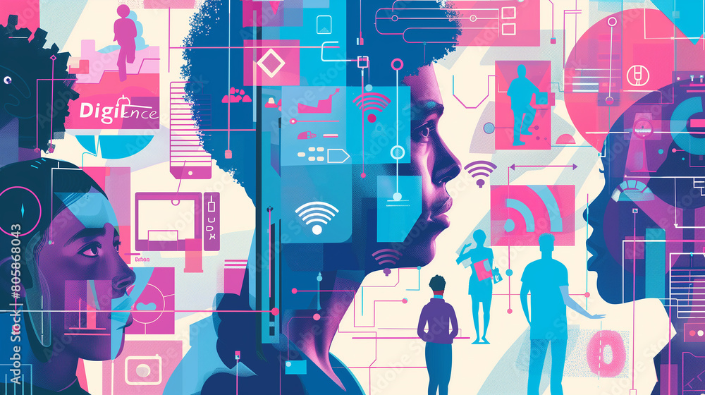 Poster digital resilience with an image showing individuals and businesses adapting and thriving in the fac
